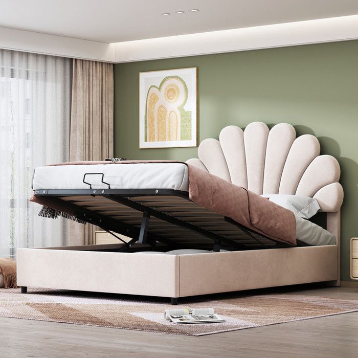 Lit coffre - Noname - 140 x 200 cm - Tissu velours - Beige - Design contemporain Lit coffre - Noname - 140 x 200 cm - Tissu velours - Beige - Design contemporain