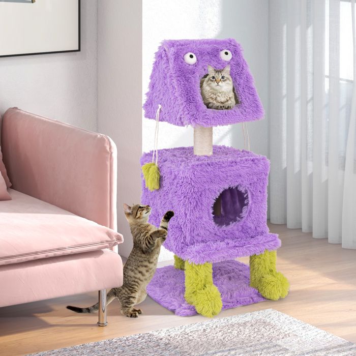 Meilleurs prix pour COSTWAY Arbre à Chat à 3 Niveaux, Thème des Monstres, Tour à Chat Originale avec 2 Condos, Griffoir en Sisal, Jouets Suspendus
