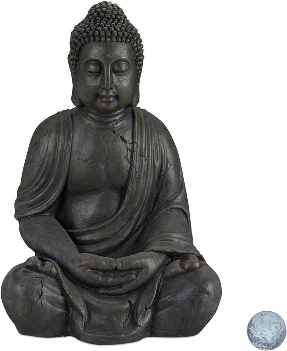 Statue Solaire Bouddha Jardin - Résine, LED Lotus, 15x13x29.5 Cm, Décoration Zen Extérieure - 7