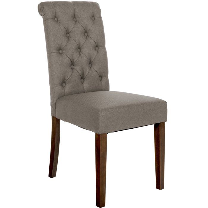 Chaise de salle a manger x1 dossier capitonne en tissu taupe pieds en bois marron 10_0002052