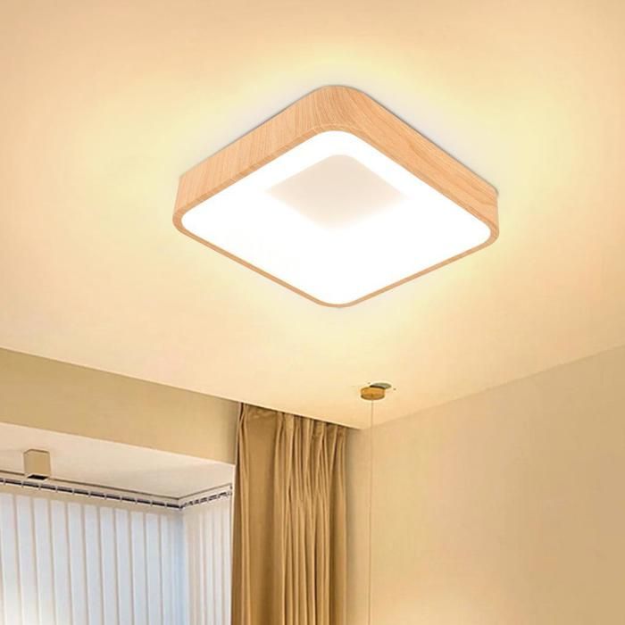 WOTTES LED Plafonnier en Bois - Luminaire Moderne Plafond Carré En Bois pour Couloir Cuisine Chambre - 30*30CM - Blanc Chaud