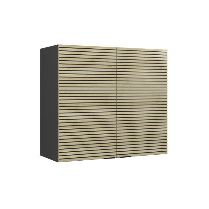 Vicco meuble de cuisine haut vitré R-Line, Noir Haute brillance/Chêne