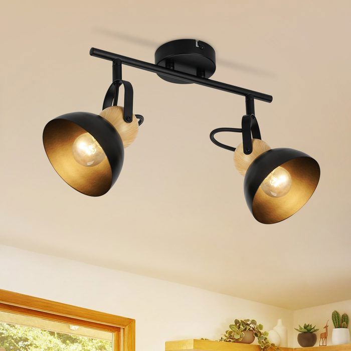 Plafonnier 2 Spots CBJKTX - Vintage Noir Et Or - Orientable 360° - E27 Max 25W - Pour Cuisine, Couloir