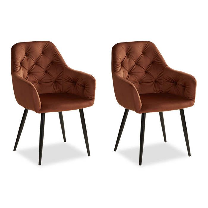 Chaise rembourrée Velours marron Lot de 2 avec accoudoirs Cuisine Salle à manger Bureau