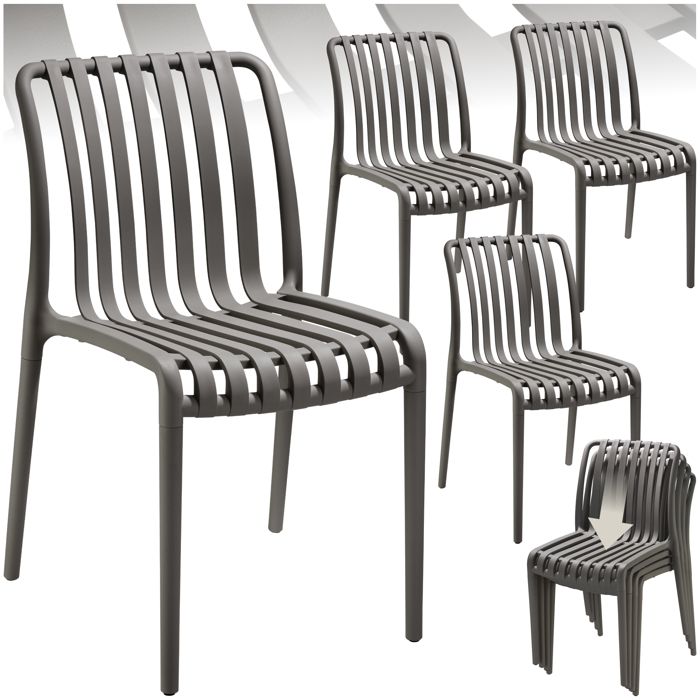 Chaises de jardin - TECTAKE - Lot de 4 chaises ALCUDIA empilables et résistantes aux intempéries 47 x 58 x 805 cm - Gris anthracite