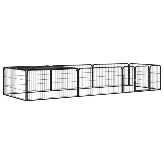 Comparer les prix de Parc pour Chien 8 Panneaux avec Couverture de Toit Noir 300x100x50 cm Acier Enduit de Poudre Niche Chien Exterieur Robuste Cage