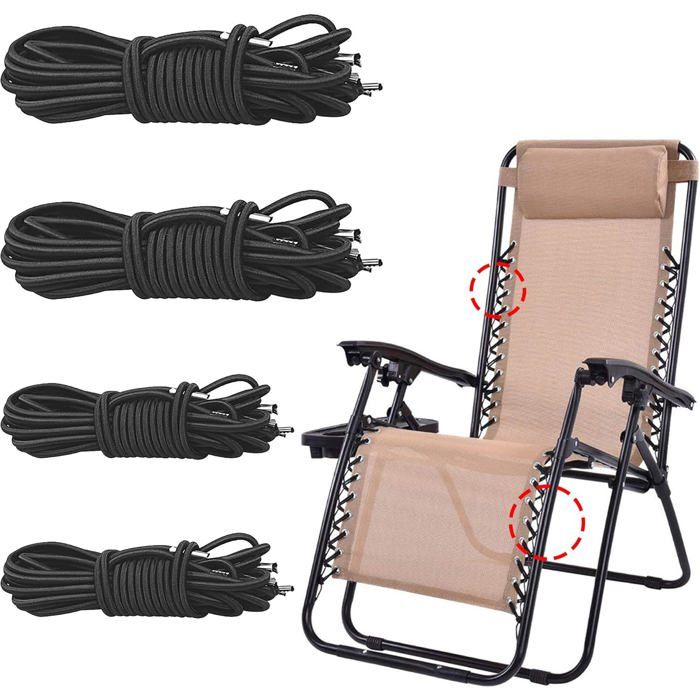 Remplacement Corde Élastique Universelle pour Fauteuil Relax 4 Pièces Lacets Elastiques pour Chaise Zéro-Chaise (2x2.2m+2x1.4m)