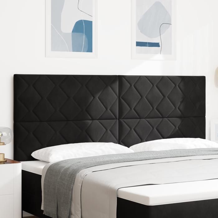 Moderne Chambre/Meuble de tête de lit - Tête de lit Design en Blocs de Diamant Noire 200 cm Velours @FR(765961)