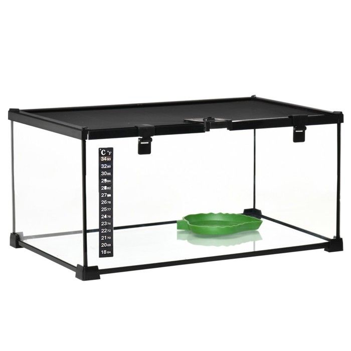 Comparer les prix de Vivarium - Terrarium Reptiles 50x30x25cm Verre - Pour Amphibiens&arachnides Avec Thermomètre - Boîte Délevage Sécurisée