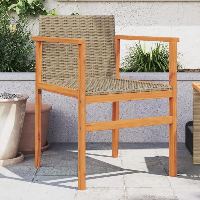 SALE 2025Chaises de jardin - lot de 2 - Fauteuils de Jardin beige résine tressée et bois massif - 55x55x78 cm 10 6 Kg 3732