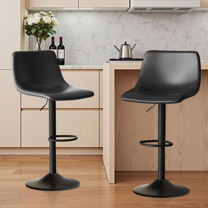 2 Tabourets De Bar Réglables CLEVICH – Hauteur 62-83 Cm, Pivotants, Repose-pieds, Similicuir, Montage Facile, Noir/marron - 11