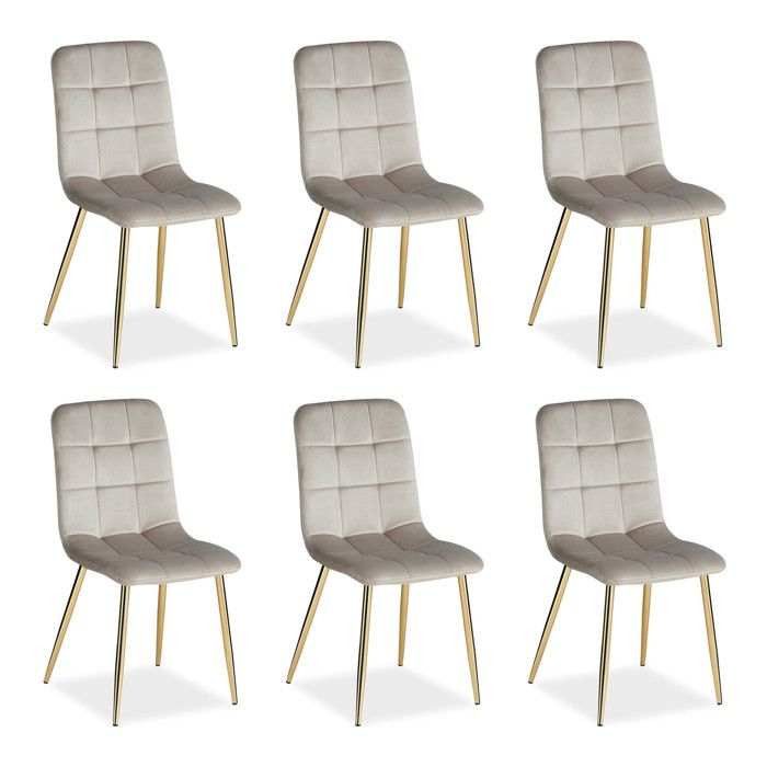 Chaise rembourrée Velours crème Lot de 6 pieds dorés sans accoudoirs Cuisine Salle à manger Bureau Chaise rembourrée Velours crème Lot de 6 pieds dorés sans accoudoirs Cuisine Salle à manger Bureau