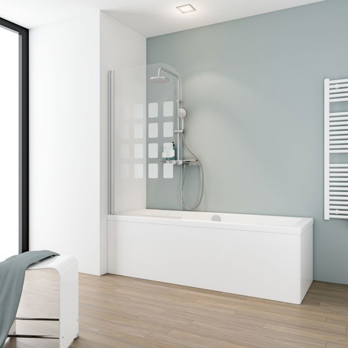 Schulte pare-baignoire 80x140cm paroi de baignoire réversible pliant rabattable volet pivotant décor cubic alu-argenté