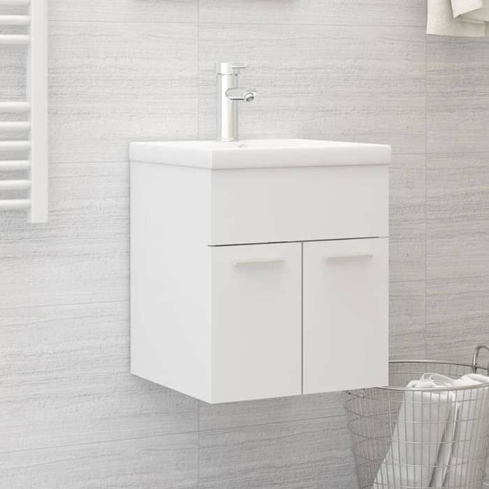 (Blanc)Armoire de rangement contemporain - SIGNOR - Meuble dévier avec lavabo intégré Blanc Aggloméré 854692