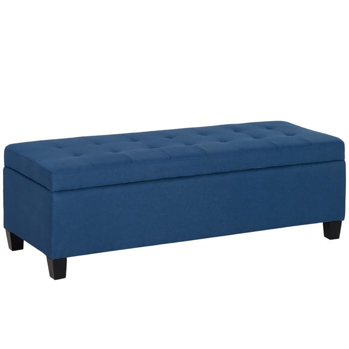 Banc de rangement - HOMCOM - 945L - siège capitonné - tissu aspect lin et pieds en bois - 125 x 49 x 415 cm - bleu