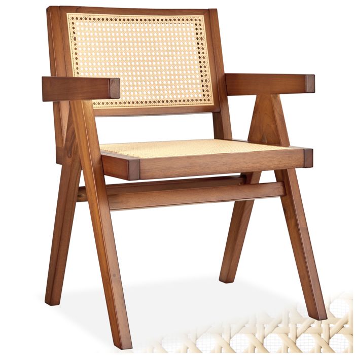 Chaise - TECTAKE - Fauteuil LISSY style boho avec cannage viennois en bois et accoudoirs 59 5 x 56 5 x 82 5 cm - Chêne foncé Chaise - TECTAKE - Fauteuil LISSY style boho avec cannage viennois en bois et accoudoirs 59 5 x 56 5 x 82 5 cm - Chêne foncé