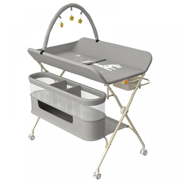 B.LIVEM Table à Langer Pliante pour Bébé Table à Langer Mobile avec Roulettes et Matelas à Langer avec Arche à Jouets