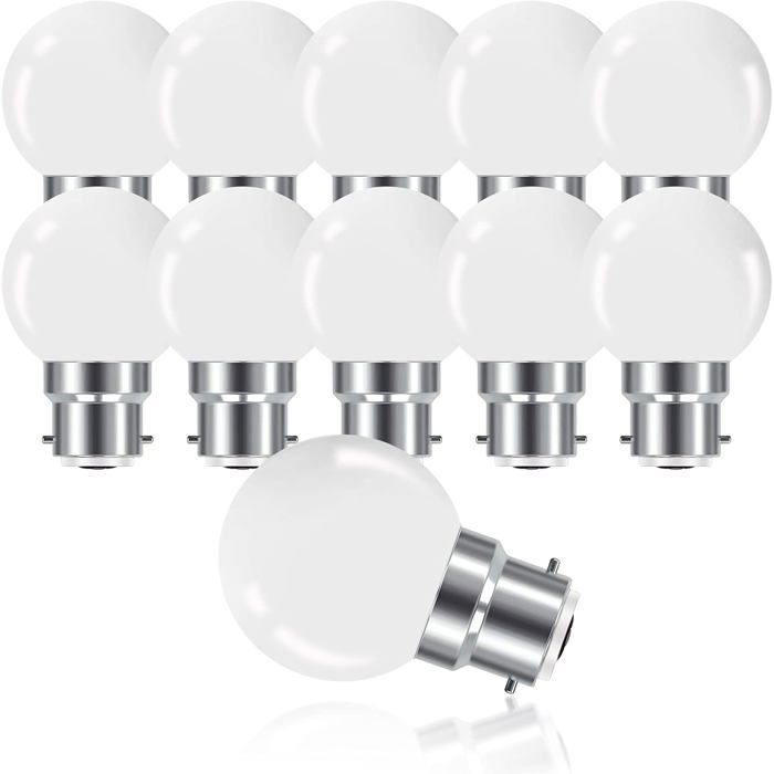 Ampoule LED à baïonnette B22 3 W mini-ampoule de golf B22 G45 blanc chaud 3 000 K 280 lm non variable lot de 10 [Classe