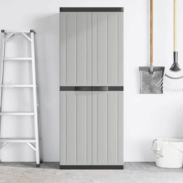 Armoire de rangement dextérieur - vidaXL - 65x37x165 cm - Gris et noir - Polypropylène - Étagère réglable