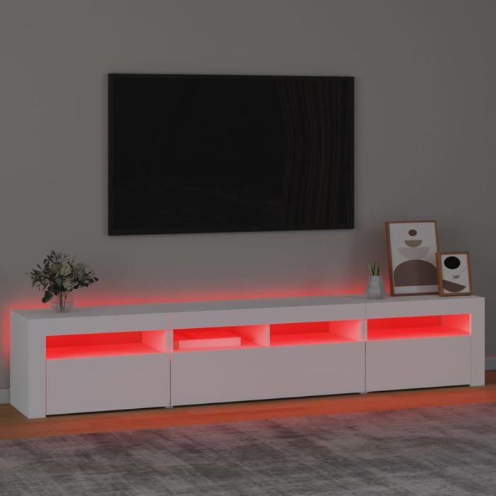 NEUF Armoire TV - Blanc - Meuble TV - TABLE TV - avec lumières LED - Blanc 210x35x40 cm - TT2901