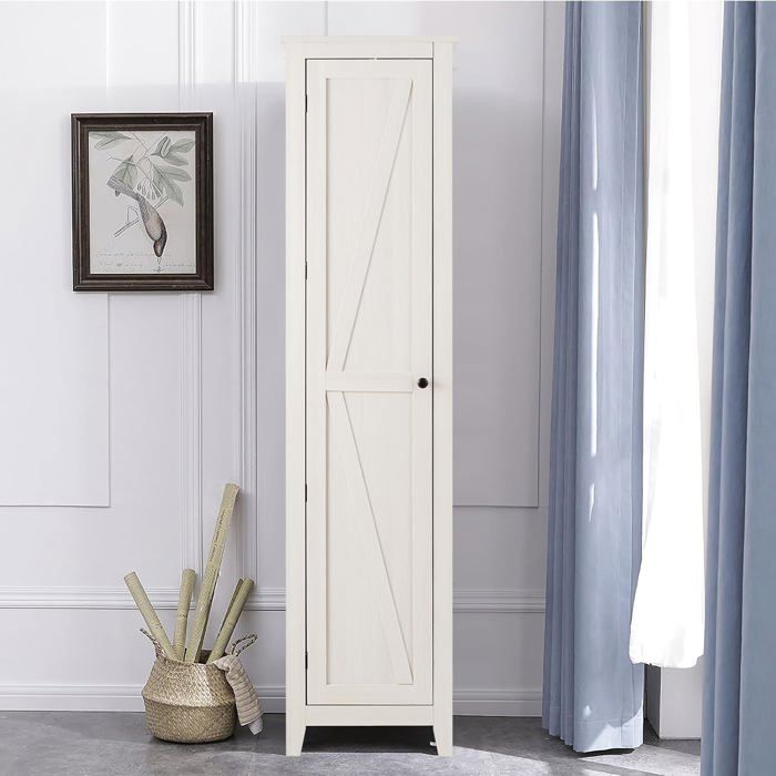 GOPLUS Armoire Haute et Étroite 180CM de Salle de Bain Étagère avec 4 Compartiments et Porte 43 X 195 X 183 CM (Blanc)