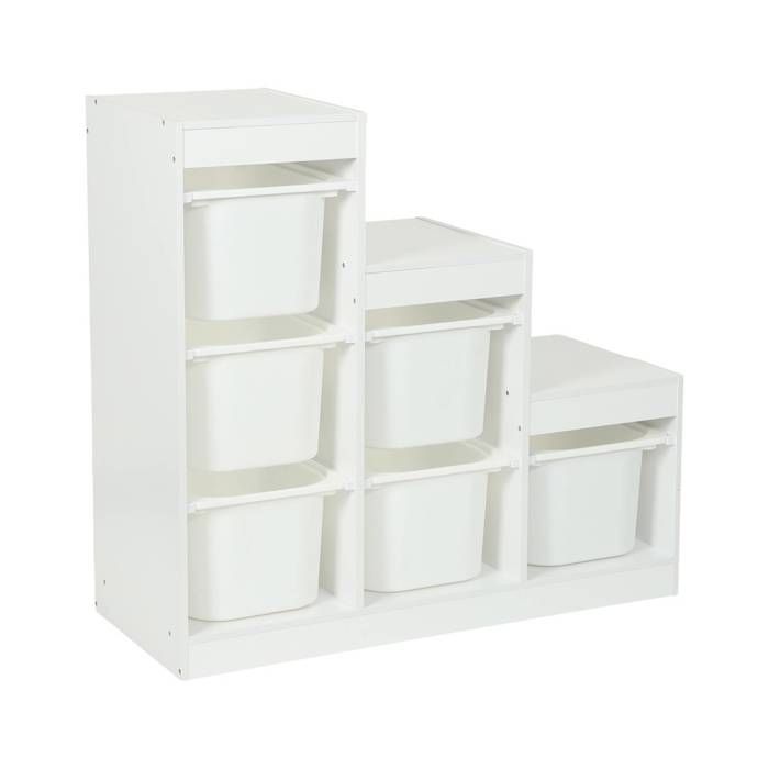Meuble de rangement enfant escalier 6 bacs de rangement décor bois blanc - Sora Meuble de rangement enfant escalier 6 bacs de rangement décor bois blanc - Sora