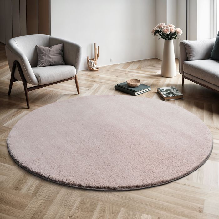 the carpet Relax tapis moelleux à poils courts antidérapant lavable à 30 degrés Rose 120 cm Rond