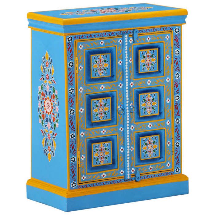 Remise 2026®Enfilade de rangement Turquoise - Buffet bas - Bois massif de manguier Peinture manuelle turquoise 411 5970466