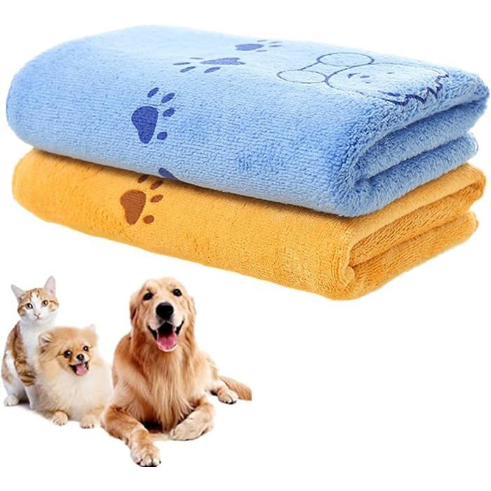 2 Pièces Serviette pour Chien Chats Serviettes de Bain en Microfibre à Séchage Rapide pour Chien Jaune et bleu. bleu SERVIETTE