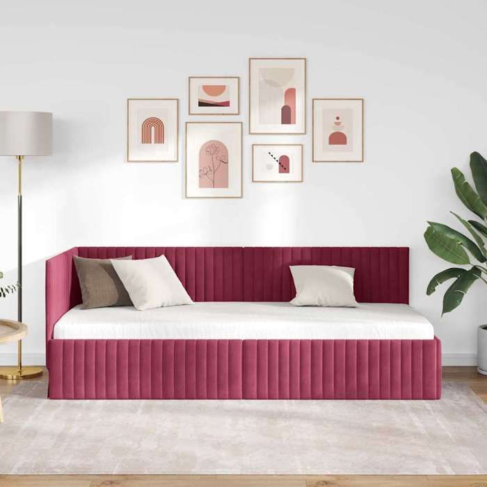 BEAU Cadre de lit dangle - SARAZYJ - Design en L - Lit de repos - Lit de jour - Bordeaux 80cm x 200cm Velours - 583104