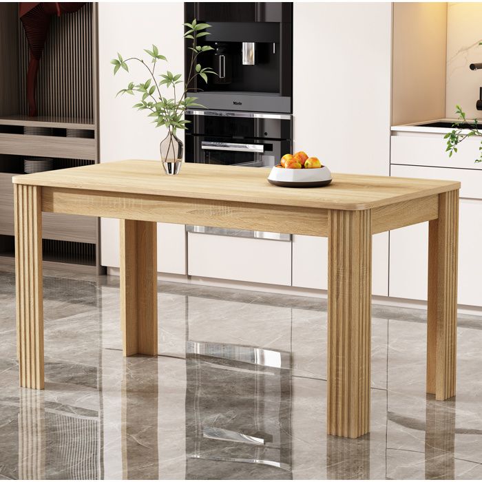 Table à manger chêne 4 pieds épais plateau en panneau de particules surface facile à nettoyer