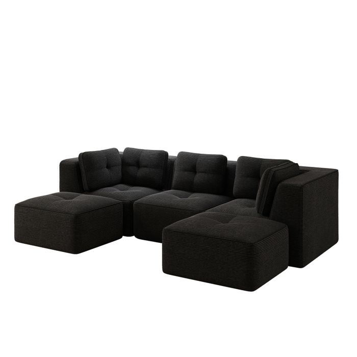 Canapé compressé dangle modulable -canapé-lit convertible en forme de U 3 places - canapé corduroy pour salon et chambre noir