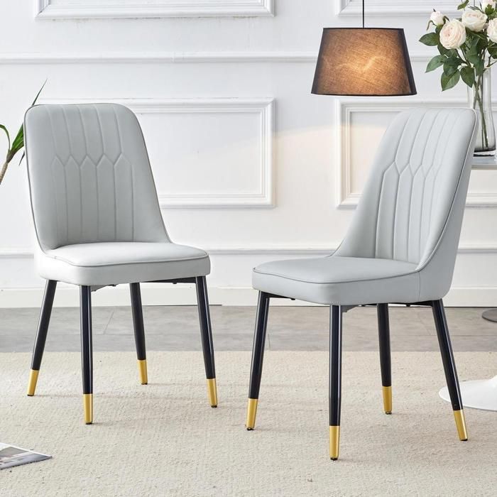 Chaise de salle à manger - KOMHTOM - 43x41.5x89 cm - Lot de 2 - Cuir PU - Pieds métal antidérapants Chaise de salle à manger - KOMHTOM - 43x41.5x89 cm - Lot de 2 - Cuir PU - Pieds métal antidérapants
