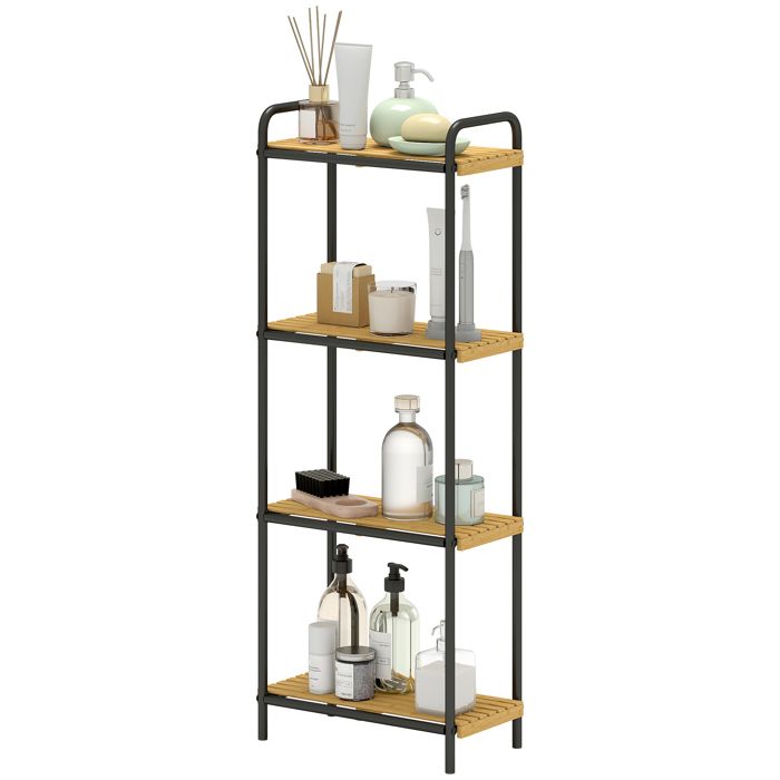 LIA Étagère salle bain 4 niveaux étroite autoportante bambou 1 5x21 5x106 cm naturel