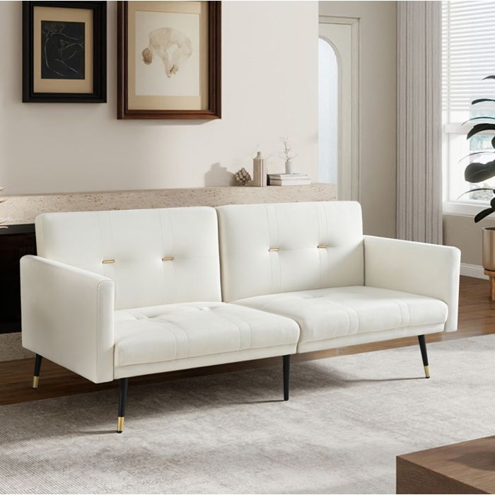 Canapé convertible 2 places en velours beige avec dossiers réglables indépendamment 5 positions lit d’appoint