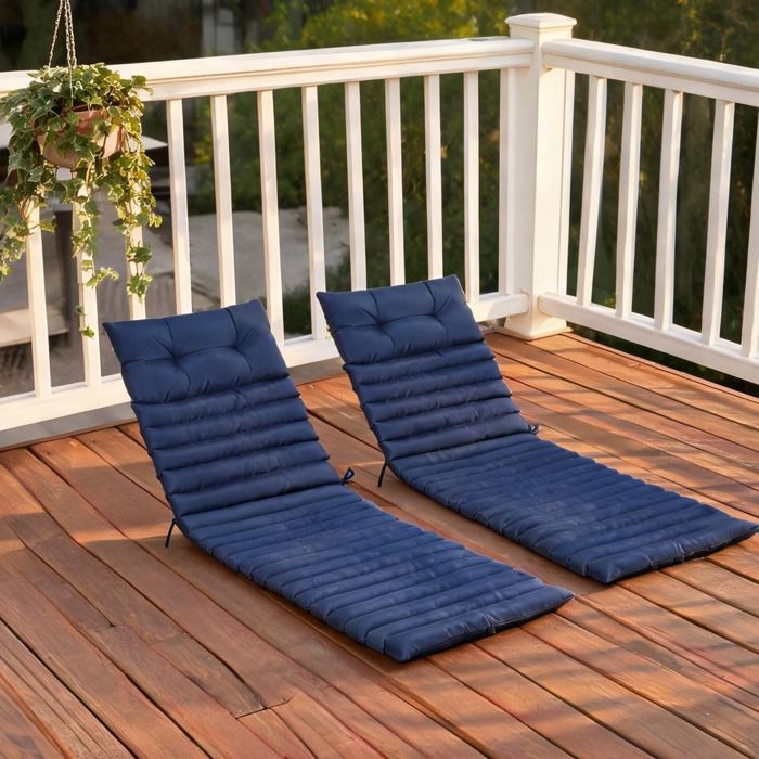 Coussin de rechange pour transat en polyester blue-toned avec sangle ajustable et mousse haute résilience – Lot de 2 pièces 190 x