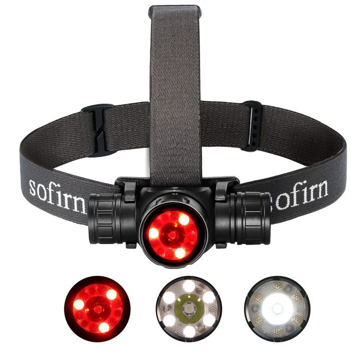 HS21 Lampe frontale rechargeable ultralumineuse 2200 lumens lampe frontale étanche IP66 éclairage tricolore (rouge/jaune/blanc)