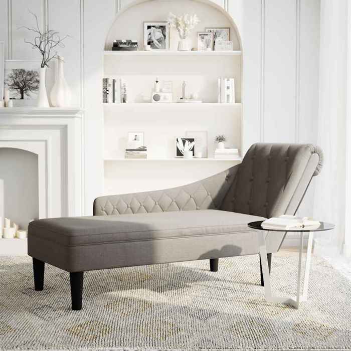 Fauteuil long - (1 PC) - Canapé SIMPLE - avec coussin et accoudoir droit - taupe tissu 145x56x70 cm V3320