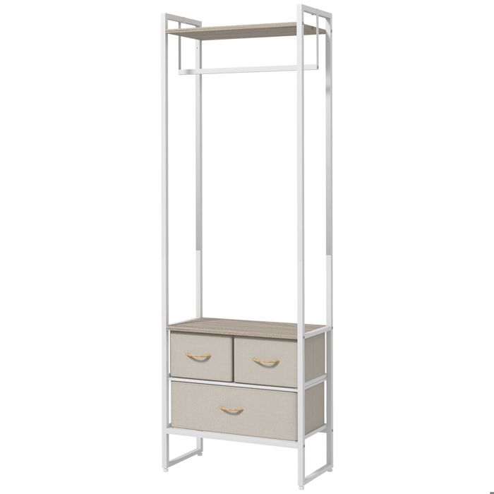 YWJ Porte-Vêtements Entrée 3 Tiroirs Tissu Étagère Rangement Organisation 58.5x30x178cm Naturel