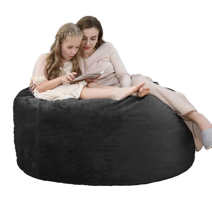 Pouf Géant– Mousse Mémoire de Forme Housse Velours Amovible Lavable Noir-120cm
