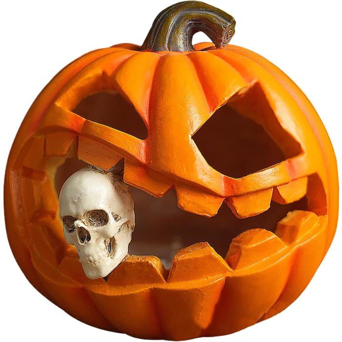 Lampe Halloween citrouille squelette - Batterie - Decoration bureau - Lumiere tamisee - Resine