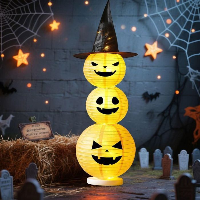 Lanterne citrouille LED dHalloween avec 2 modes déclairage – Lumière citrouille lumineuse pour intérieur et extérieur – D