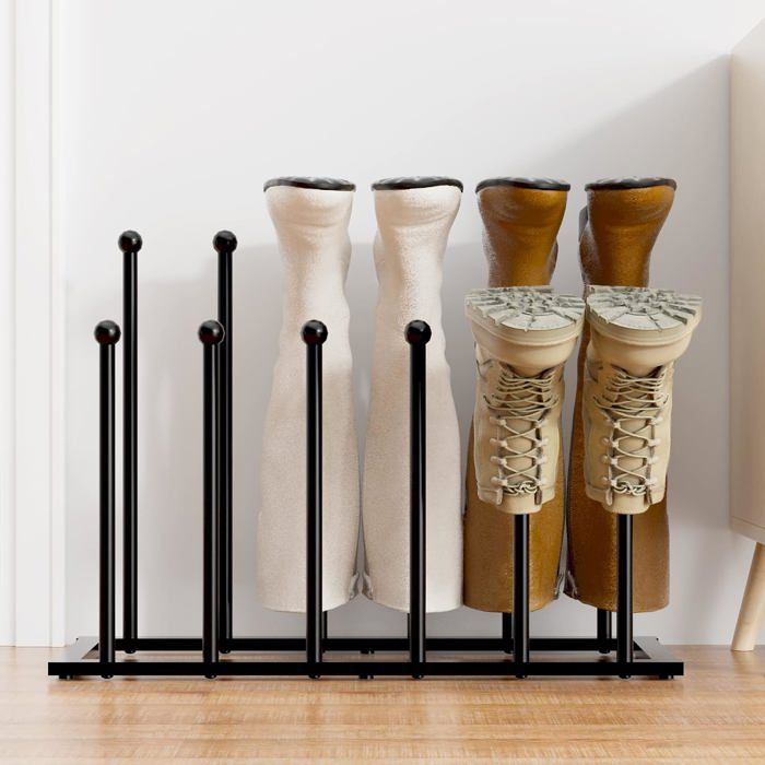 Étagère à Chaussures sur Pied – Rangement à Chaussures en Métal Noir Étagère à Chaussures pour Dortoir Placard pour 6 Paires