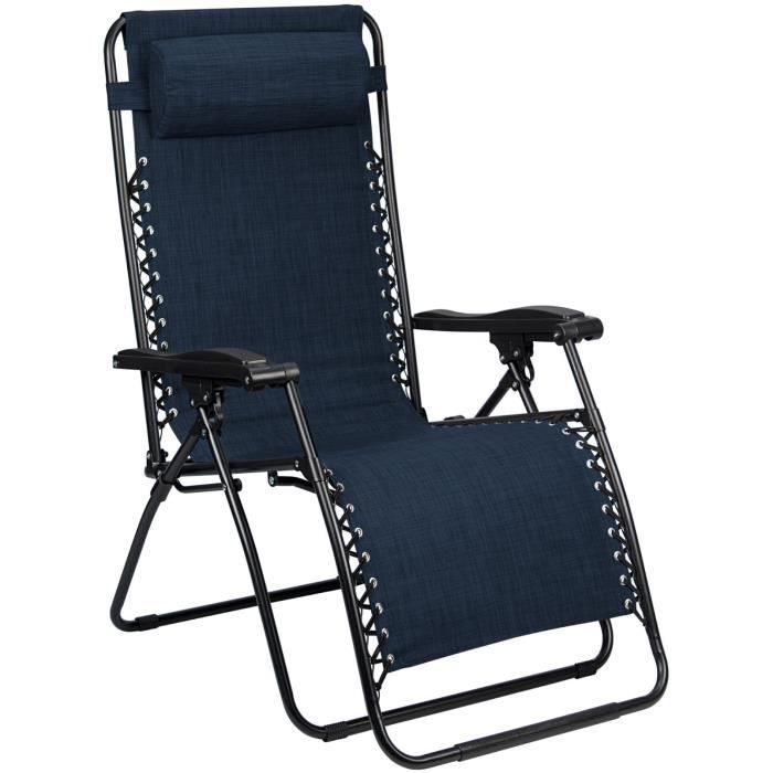 Abbey Camp chaise de camping Chaise Longue IV90 x 65 x 112 cm bleu marine