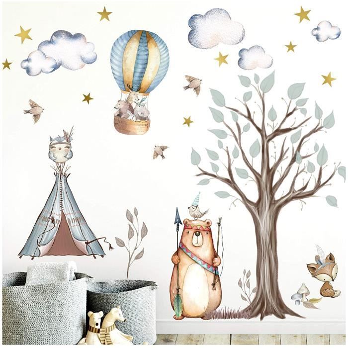 Dl305 Sticker Mural Pour Chambre D Enfant De Bebe Motif Animaux De La Foret Indien Tente Et Etoiles Instructions De Collage 190 Cdiscount Maison