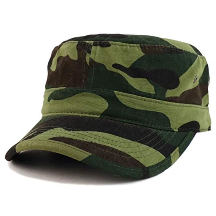 Casquette Plate Militaire Unisexe - Coton Réglable Velcro - Tour De Tête 56-60cm - Style Décontracté