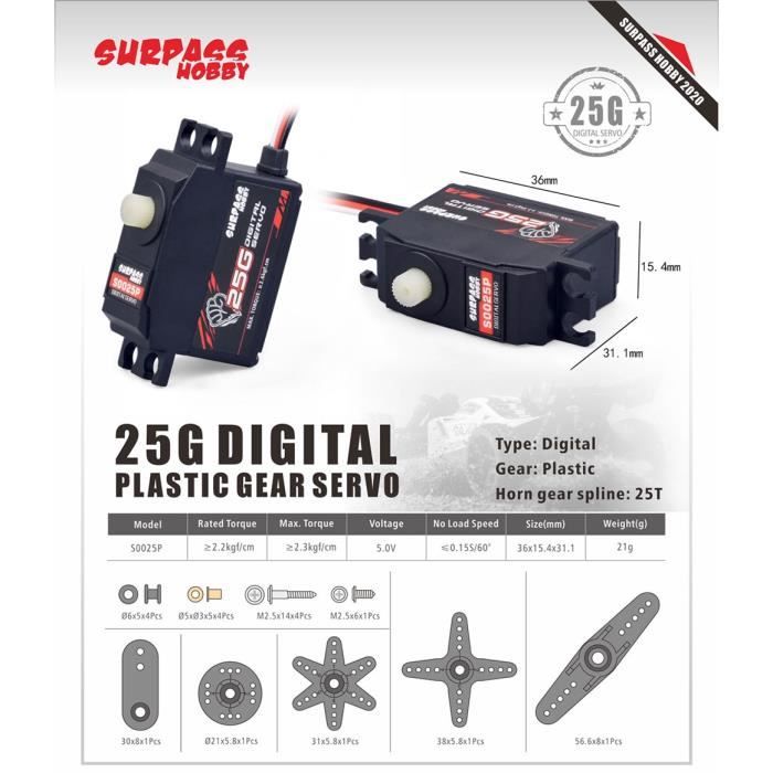 Servo à Engrenages Métalliques 25KG, Entièrement Numérique, étanche