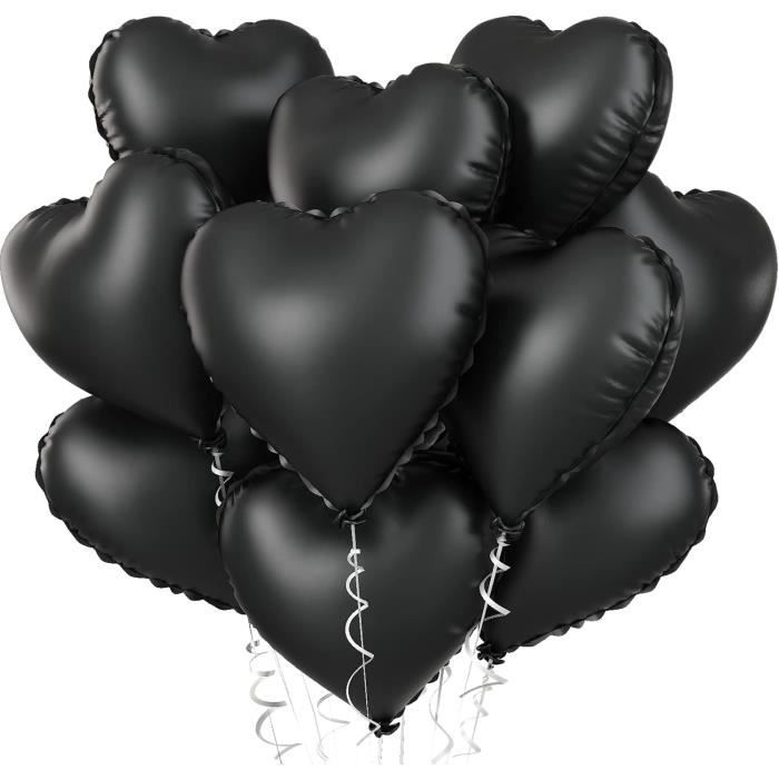 Ballon Aluminium Noir, 10 Pièces Ballons Coeur Mariage À L'Hélium