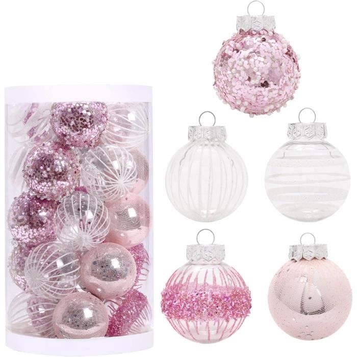 16pcs 8cm Boules de Noël, Thème Élégant Or Blanc, Lot de Décoration pour Sapin de Noël, Boule à