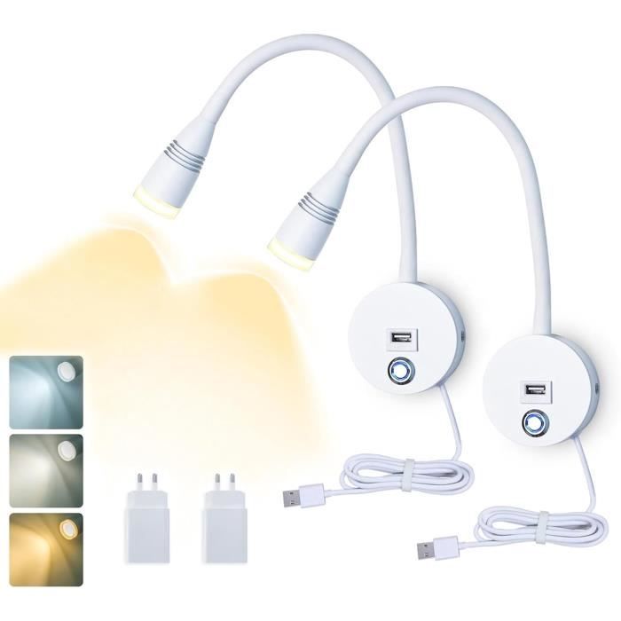 Lampe De Lecture Dimmable Tactile Col De Cygne - Applique Murale LED USB, 360° Flexible, Chambre Chevet